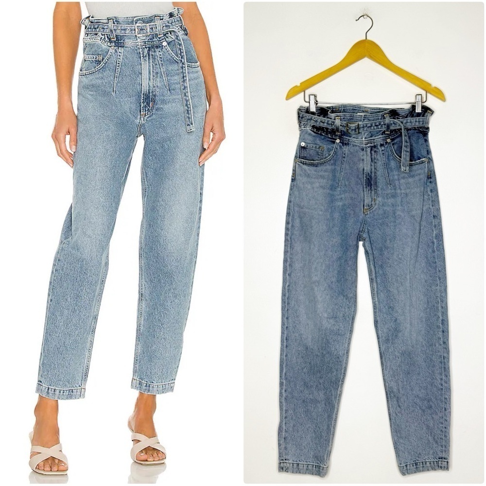 Agolde Paperbag Waist Belted Jean Riya Peg in Traffic Size 24 00 Straight Taper